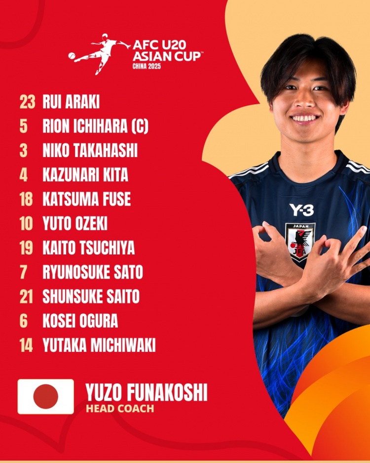  日本U20vs敘利亞U20首發(fā):高橋仁胡、佐藤龍之介出戰(zhàn) 高岡伶颯替補(bǔ)
