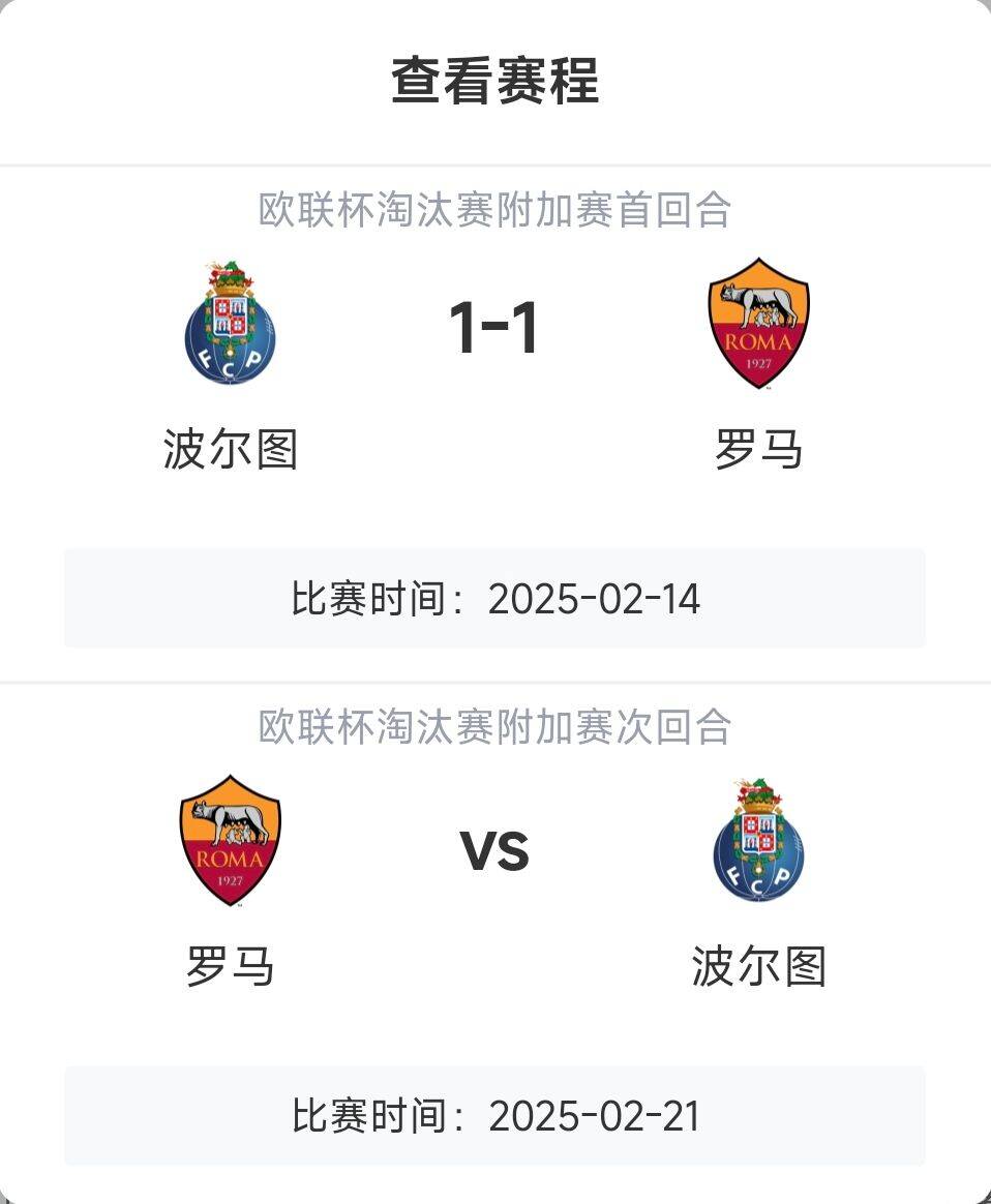  羅馬頂?shù)米?？意甲歐戰(zhàn)8隊3隊直通4隊出局，羅馬首回合1-1波爾圖
