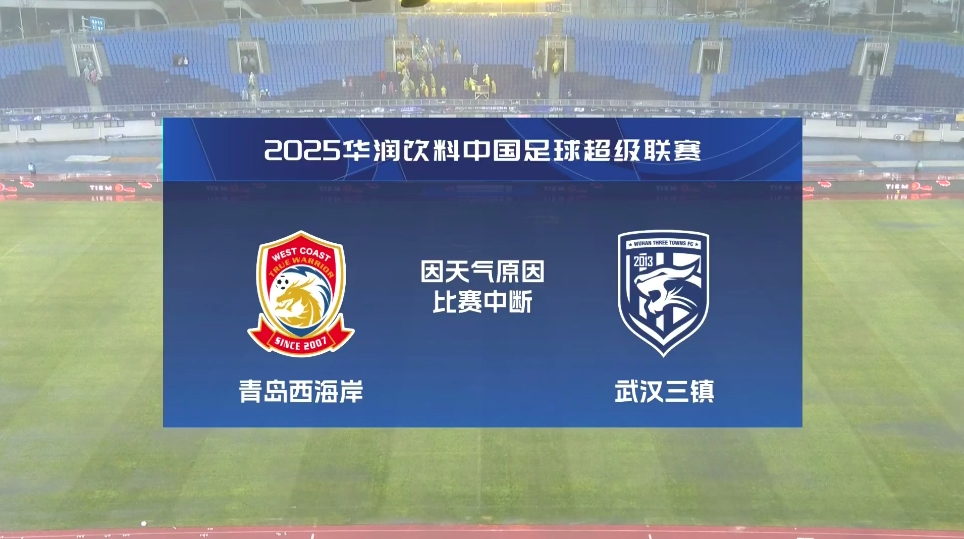  比賽延期！青島西海岸vs武漢三鎮(zhèn)進(jìn)行至18分鐘，因天氣中斷30分鐘