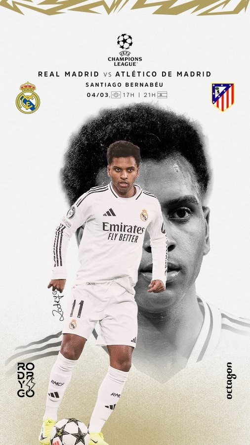 歐冠馬德里德比！羅德里戈曬個人海報：伯納烏見，HALA MADRID