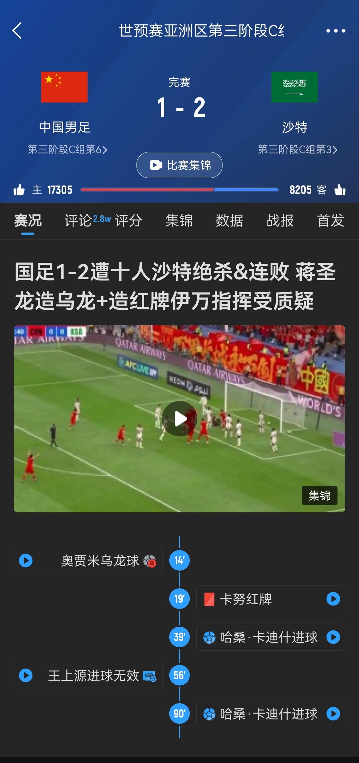  今天什么劇本？首戰(zhàn)沙特也是半場紅牌+蔣光太傷退，最后國足被翻